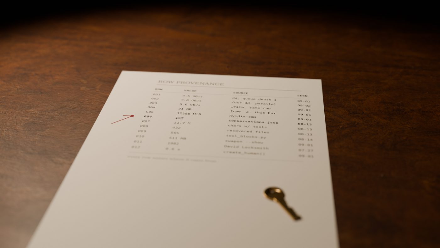 A sheet of rows on a desk under one lamp